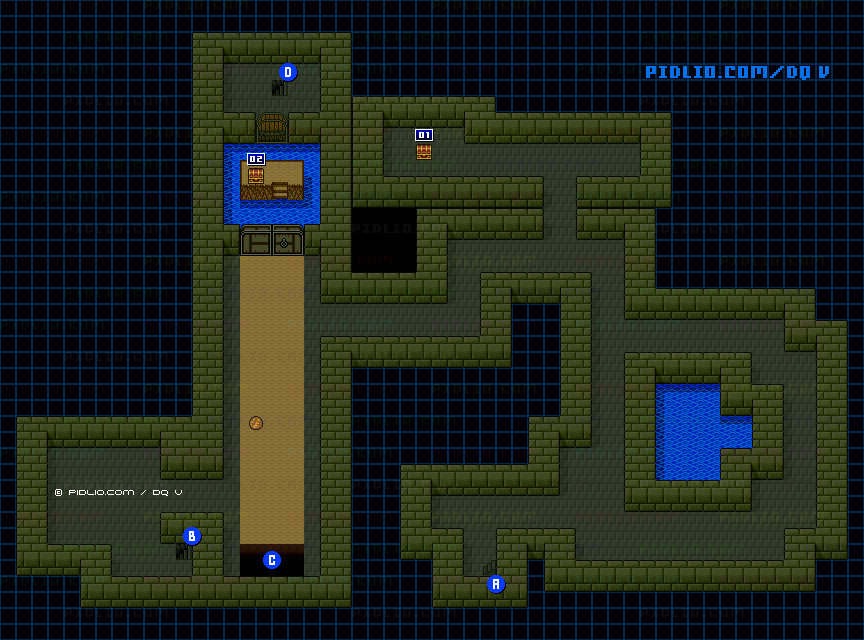 試練の洞窟B1のマップ画像 ／ SFC版ドラゴンクエストV攻略 ─ pidlio.com