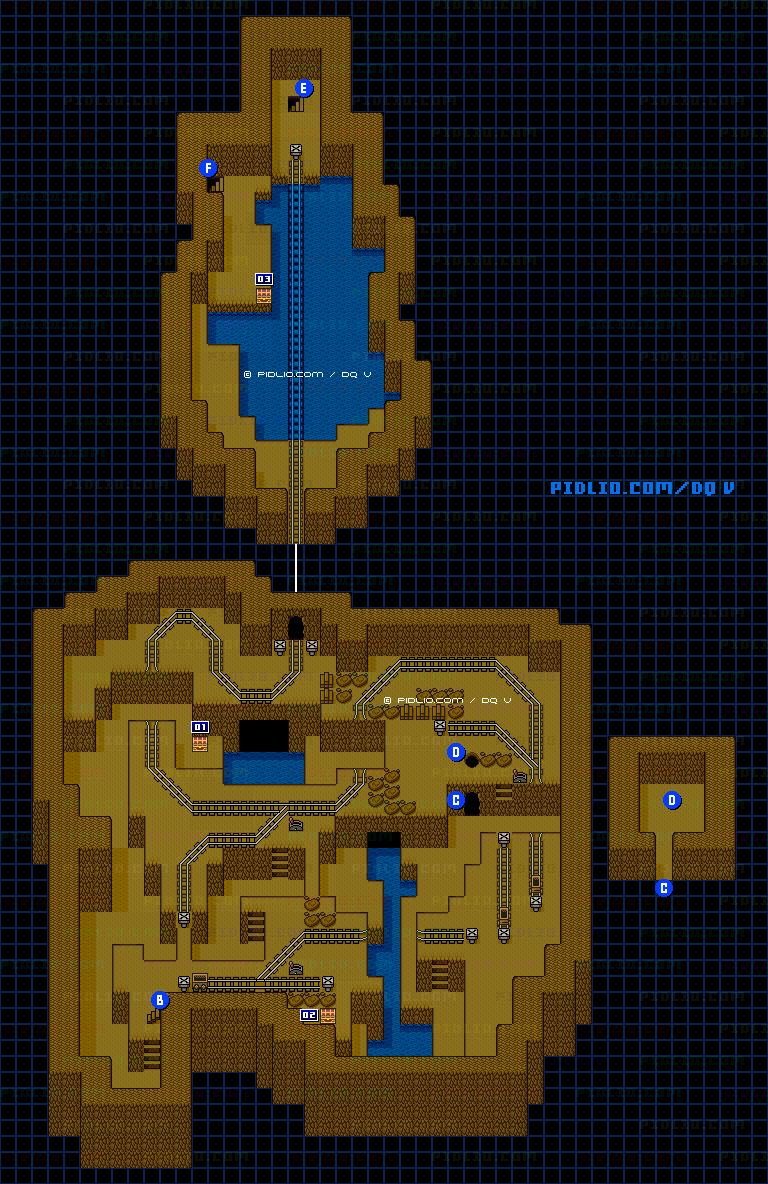 トロッコ洞窟（地下遺跡の洞窟）B2のマップ画像 ／ SFC版ドラゴンクエストV攻略 ─ pidlio.com