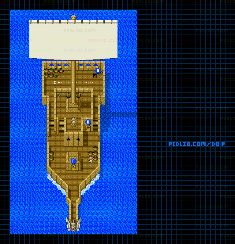 ビスタの港行きの船・甲板のマップ画像 ／ SFC版ドラゴンクエストV攻略 ─ pidlio.com