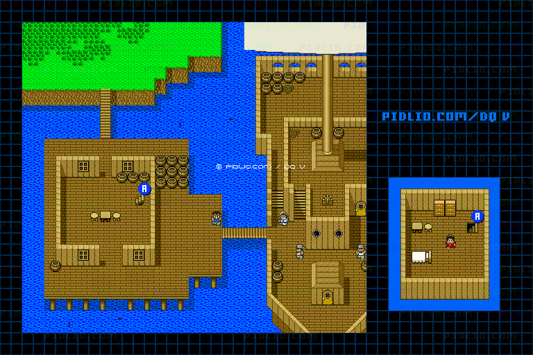 ビスタの港（青年時代前半）のマップ画像 ／ SFC版ドラゴンクエストV攻略 ─ pidlio.com