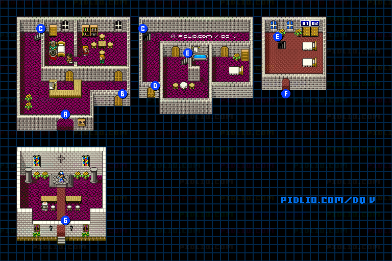 アルカパの町（幼年時代）屋内のマップ画像 ／ SFC版ドラゴンクエストV攻略 ─ pidlio.com