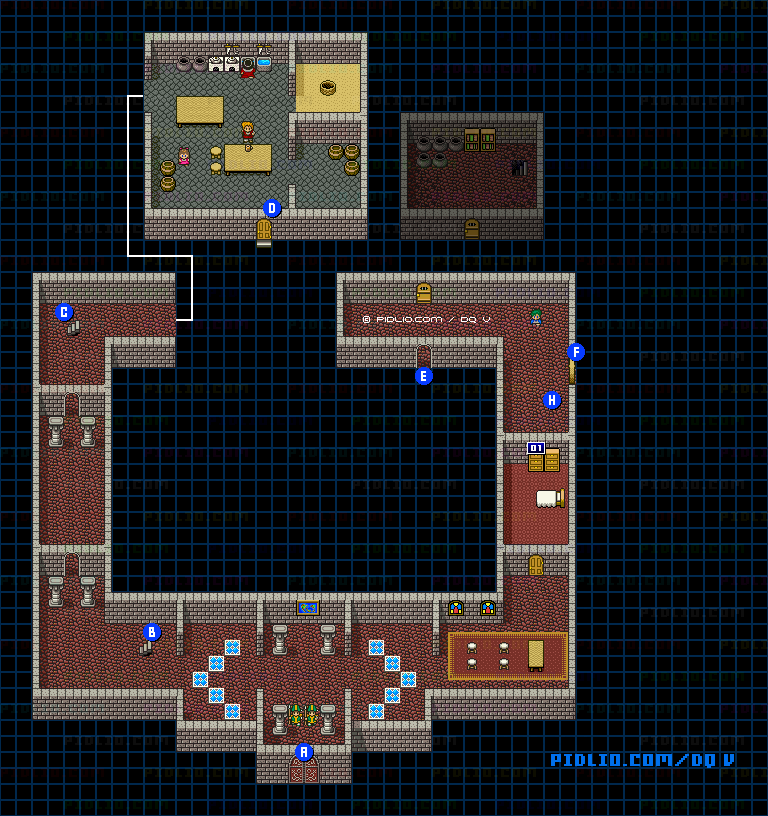 ラインハット城(幼年時代)城内1Fのマップ画像 / SFC版ドラゴンクエストV攻略 ─ pidlio.com
