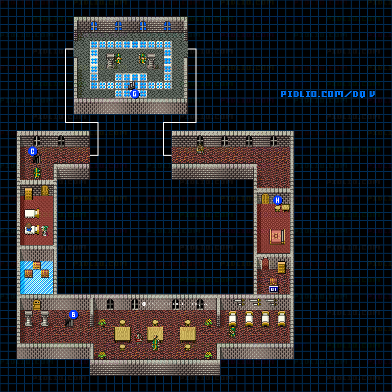ラインハット城(幼年時代)城内2Fのマップ画像 / SFC版ドラゴンクエストV攻略 ─ pidlio.com