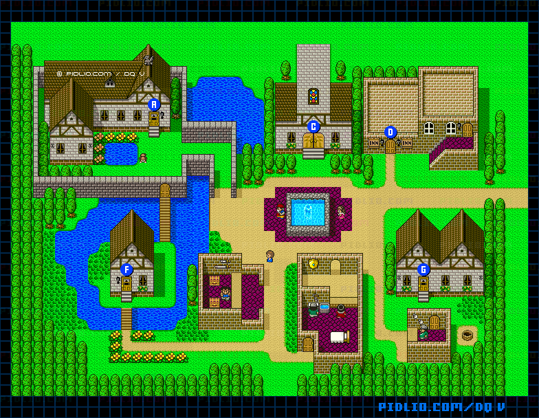 サラボナの町（青年時代前半）屋外のマップ画像 ／ SFC版ドラゴンクエストV攻略 ─ pidlio.com