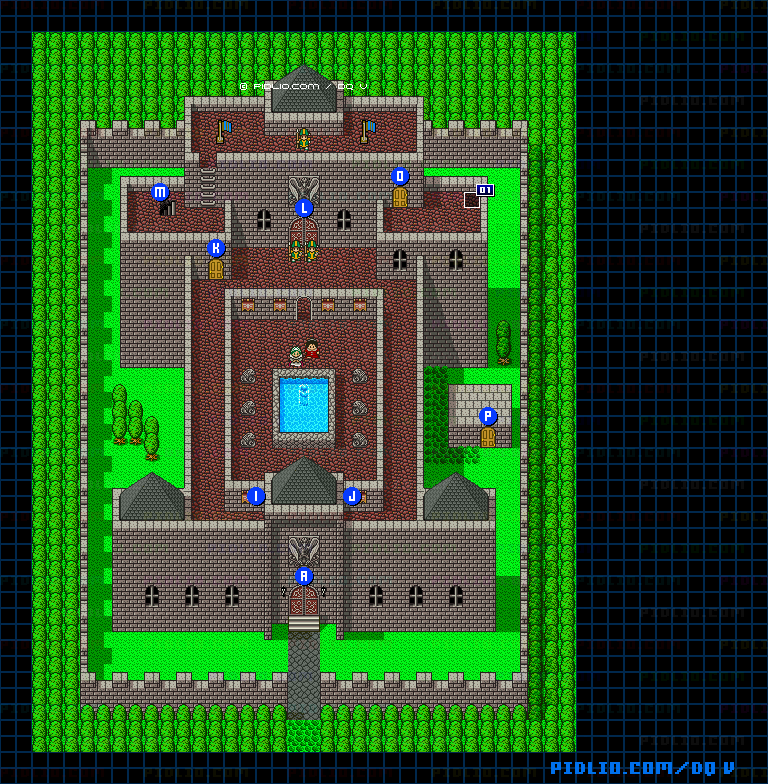 グランバニア城（青年時代前半）外観のマップ画像 ／ SFC版ドラゴンクエストV攻略 ─ pidlio.com