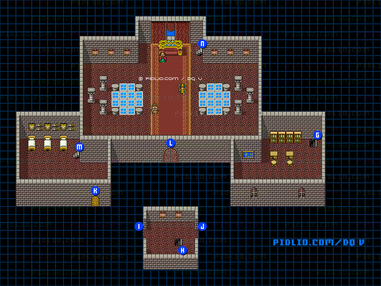 グランバニア城（青年時代後半）城内3Fのマップ画像 ／ SFC版ドラゴンクエストV攻略 ─ pidlio.com