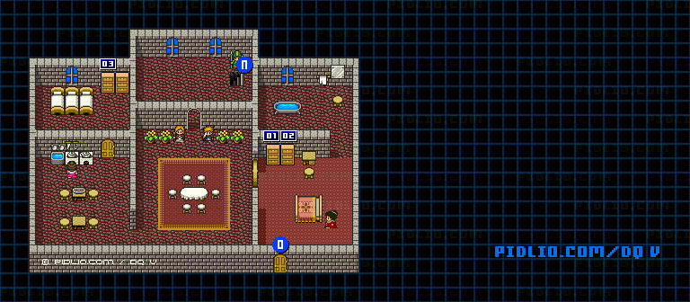 グランバニア城（青年時代後半）城内4Fのマップ画像 ／ SFC版ドラゴンクエストV攻略 ─ pidlio.com