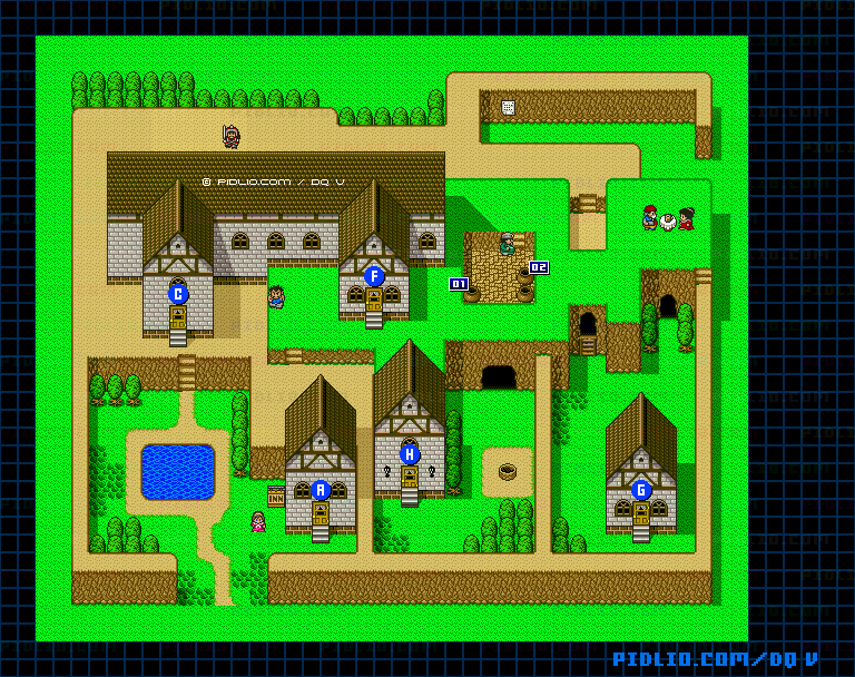ルラフェンの町(青年時代後半)屋外のマップ画像 / SFC版ドラゴンクエストV攻略 ─ pidlio.com