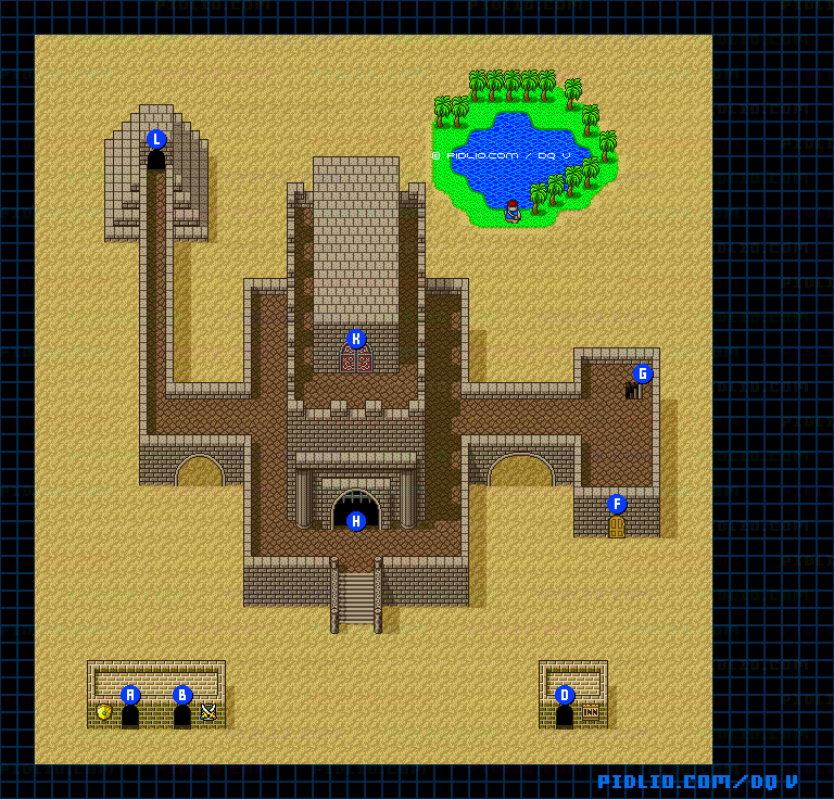 テルパドールの城（青年時代後半）のマップ画像 ／ SFC版ドラゴンクエストV攻略 ─ pidlio.com