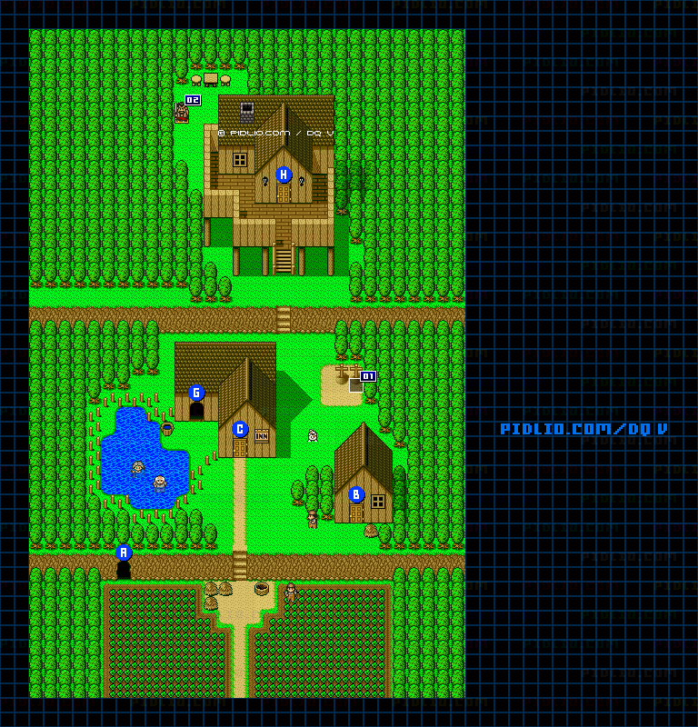 山奥の村（青年時代後半）のマップ画像 ／ SFC版ドラゴンクエストV攻略 ─ pidlio.com