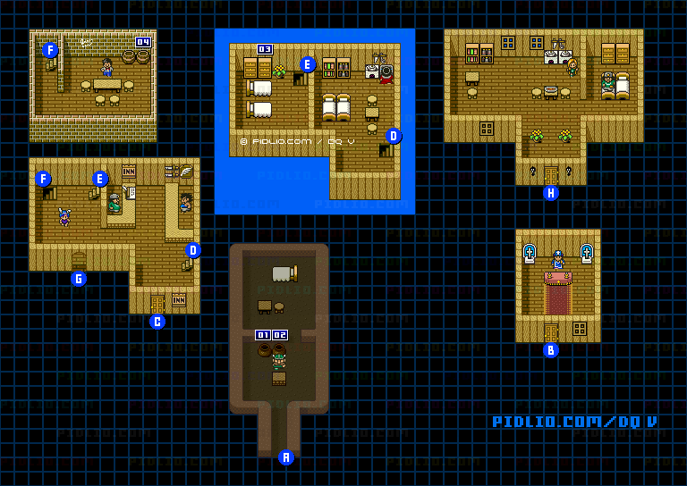 山奥の村（青年時代後半）のマップ画像 ／ SFC版ドラゴンクエストV攻略 ─ pidlio.com