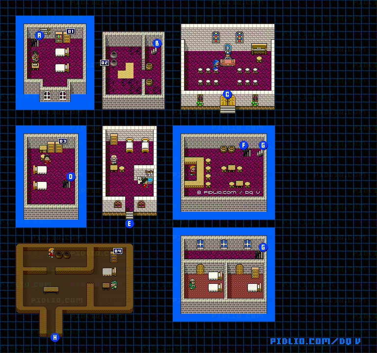 過去のサンタローズの村・屋内のマップ画像 ／ SFC版ドラゴンクエストV攻略 ─ pidlio.com
