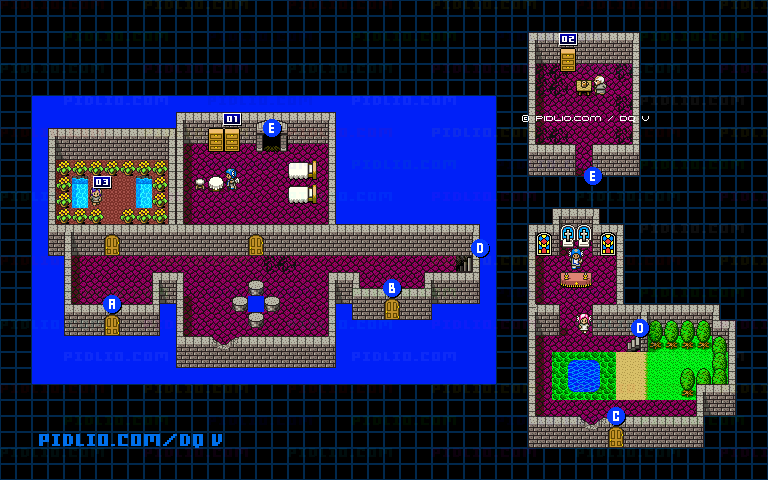 天空城・城内1Fのマップ画像 / SFC版ドラゴンクエストV攻略 ─ pidlio.com