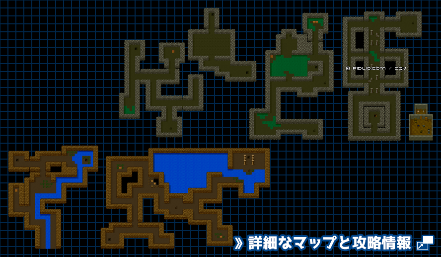 サンタローズの洞窟東側の簡易マップ画像 ／ SFC版ドラゴンクエスト5攻略 ─ pidlio.com