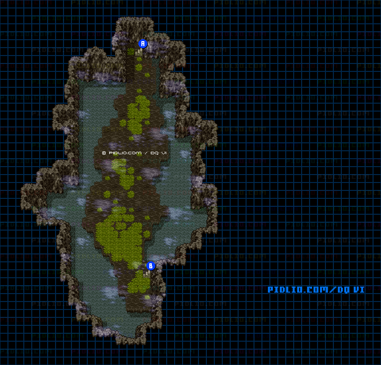 【夢の世界】川の抜け道・地下2階のマップ画像 ／ SFC版ドラゴンクエスト6攻略 ─ pidlio.com