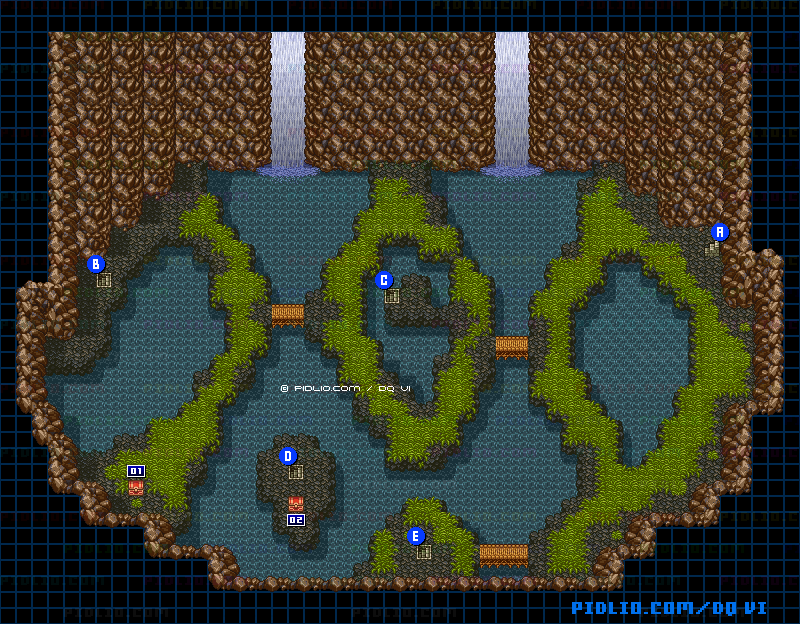 【夢の世界】アモール北の洞窟・地下2階のマップ画像 ／ SFC版ドラゴンクエスト6攻略 ─ pidlio.com