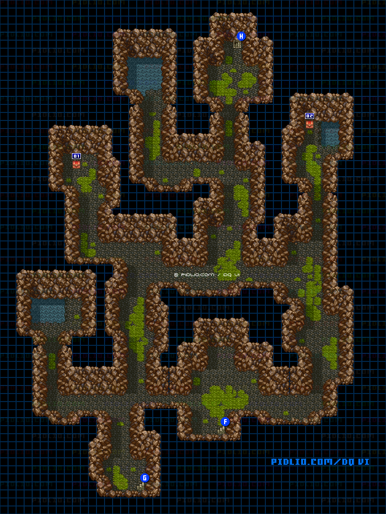 【夢の世界】アモール北の洞窟・地下4階のマップ画像 ／ SFC版ドラゴンクエスト6攻略 ─ pidlio.com