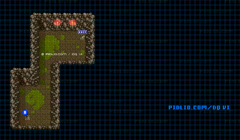 【夢の世界】地底魔城・地下1階への洞窟のマップ画像 ／ SFC版ドラゴンクエスト6攻略 ─ pidlio.com
