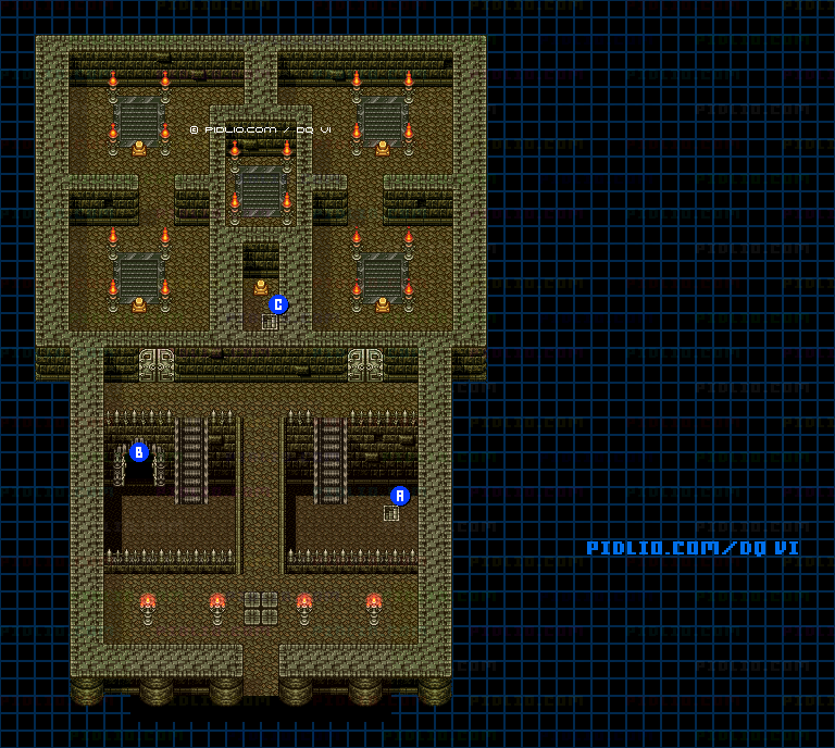 【夢の世界】地底魔城・1階のマップ画像 ／ SFC版ドラゴンクエスト6攻略 ─ pidlio.com