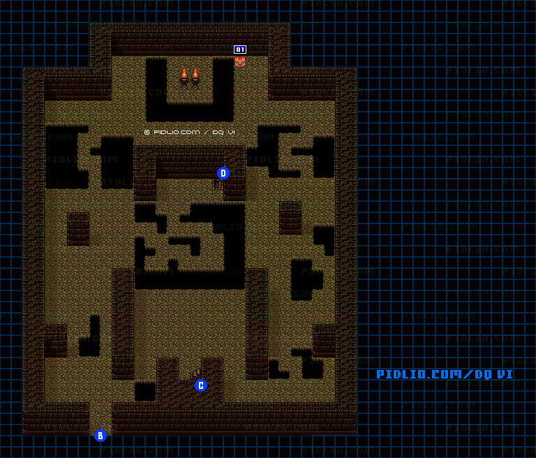 【夢の世界】地底魔城・地下1階のマップ画像 ／ SFC版ドラゴンクエスト6攻略 ─ pidlio.com