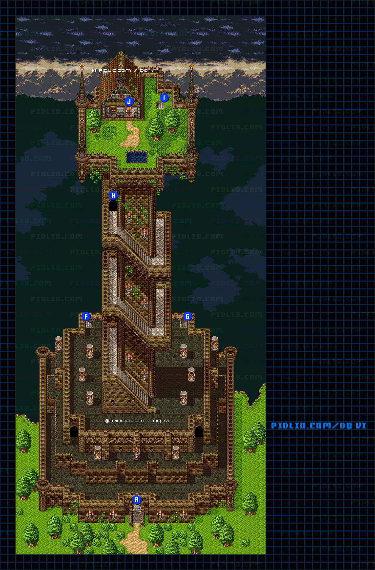 【夢の世界】魔術師の塔・外観のマップ画像 ／ SFC版ドラゴンクエスト6攻略 ─ pidlio.com