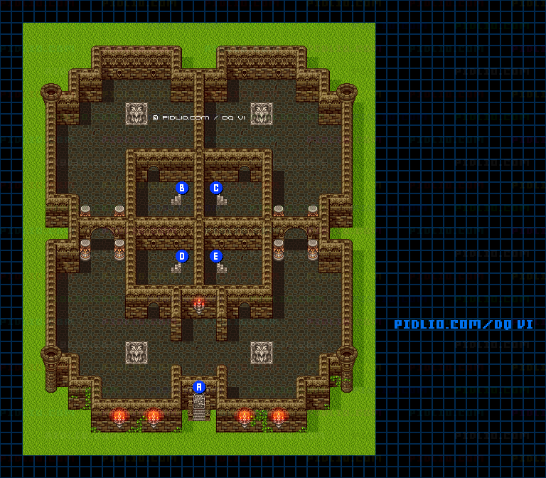 【夢の世界】魔術師の塔・塔内1階のマップ画像 ／ SFC版ドラゴンクエスト6攻略 ─ pidlio.com