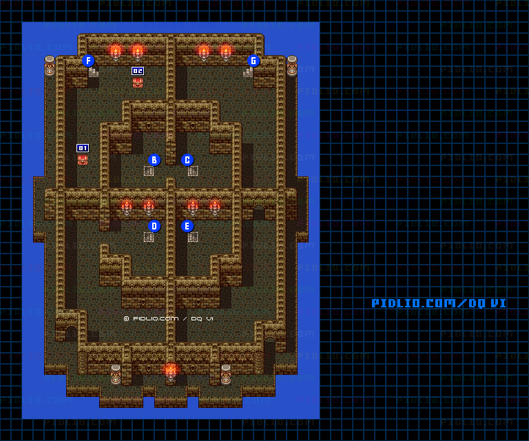 【夢の世界】魔術師の塔・塔内2階のマップ画像 ／ SFC版ドラゴンクエスト6攻略 ─ pidlio.com