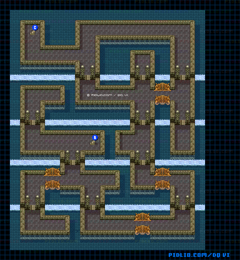 【夢の世界】謎の洞窟前半・第3フロアのマップ画像 ／ SFC版ドラゴンクエスト6攻略 ─ pidlio.com