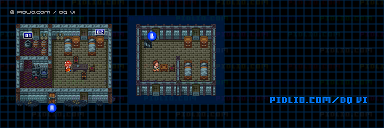 【夢の世界】デスコッドの村・夜屋内のマップ画像 ／ SFC版ドラゴンクエスト6攻略 ─ pidlio.com