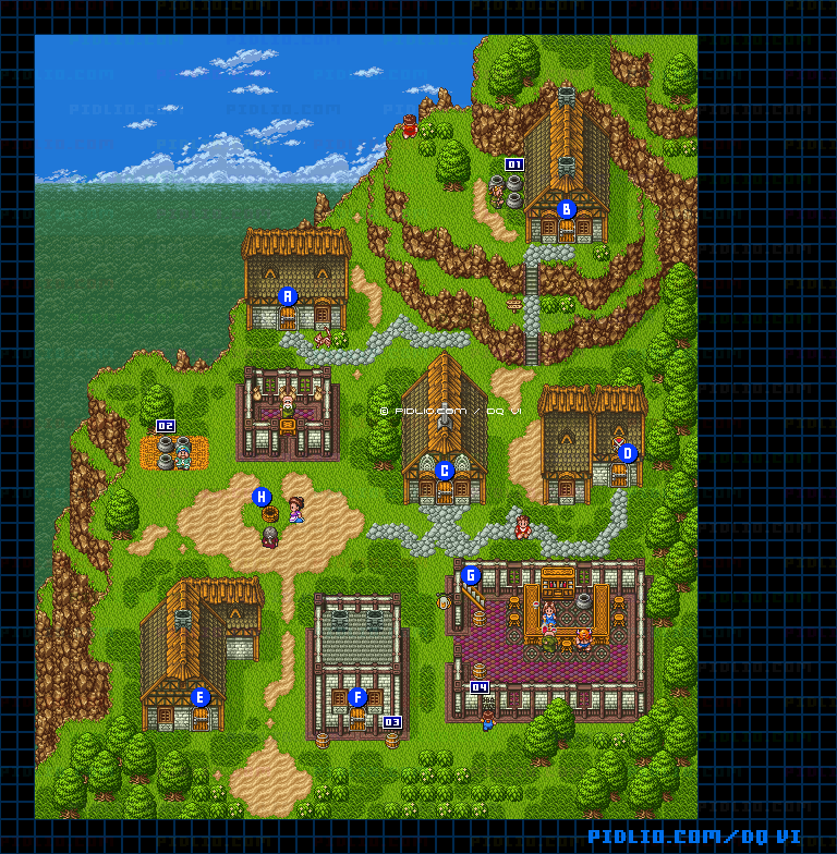 【夢の世界】ライフコッドの村・屋外のマップ画像 ／ SFC版ドラゴンクエスト6攻略 ─ pidlio.com