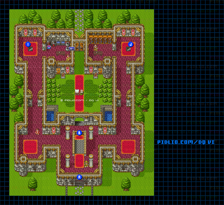 【夢の世界】レイドック城・城内1階のマップ画像 ／ SFC版ドラゴンクエスト6攻略 ─ pidlio.com