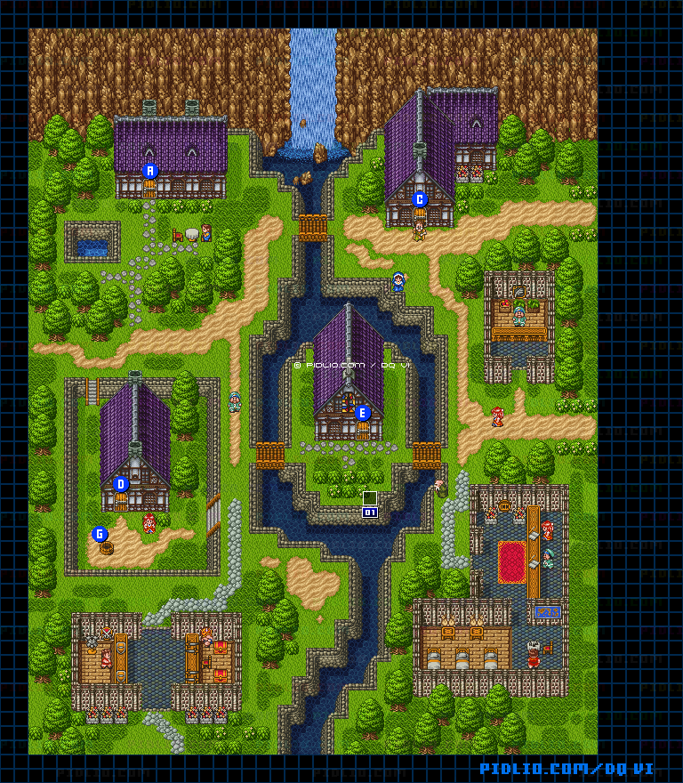 【夢の世界】アモールの町・屋外のマップ画像 ／ SFC版ドラゴンクエスト6攻略 ─ pidlio.com