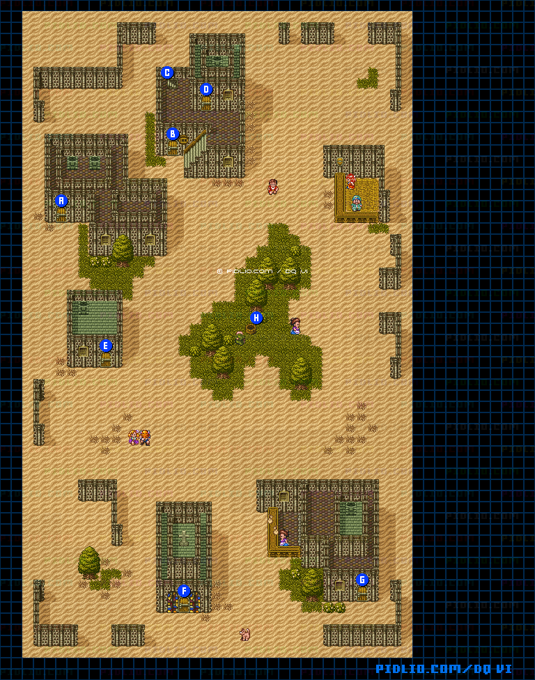 【夢の世界】カルカドの町・屋外のマップ画像 ／ SFC版ドラゴンクエスト6攻略 ─ pidlio.com