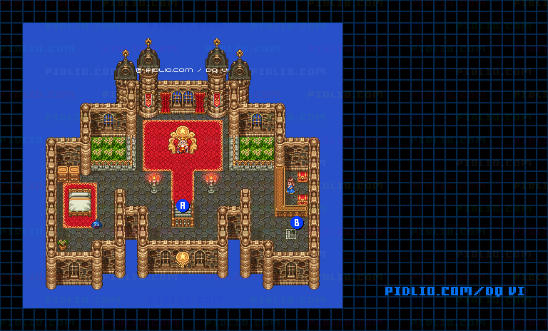 【夢の世界】メダル王の城・2階のマップ画像 ／ SFC版ドラゴンクエスト6攻略 ─ pidlio.com