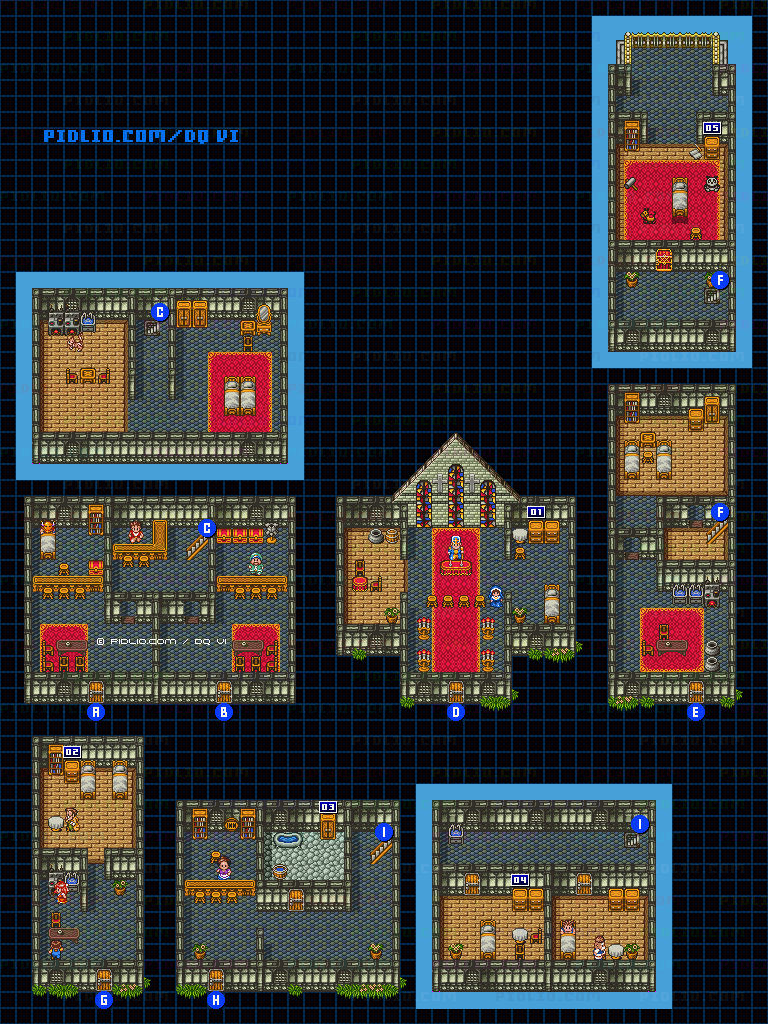 【夢の世界】クリアベールの町・屋内のマップ画像 ／ SFC版ドラゴンクエスト6攻略 ─ pidlio.com