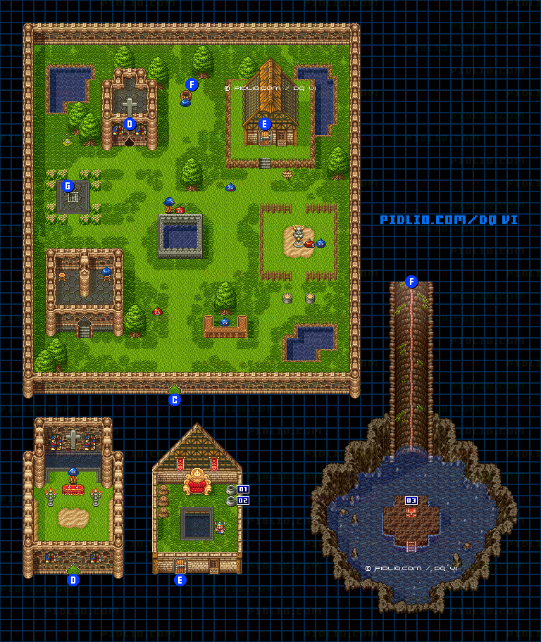 【夢の世界】スライム格闘場・地下1階スライム専用エリアのマップ画像 ／ SFC版ドラゴンクエスト6攻略 ─ pidlio.com