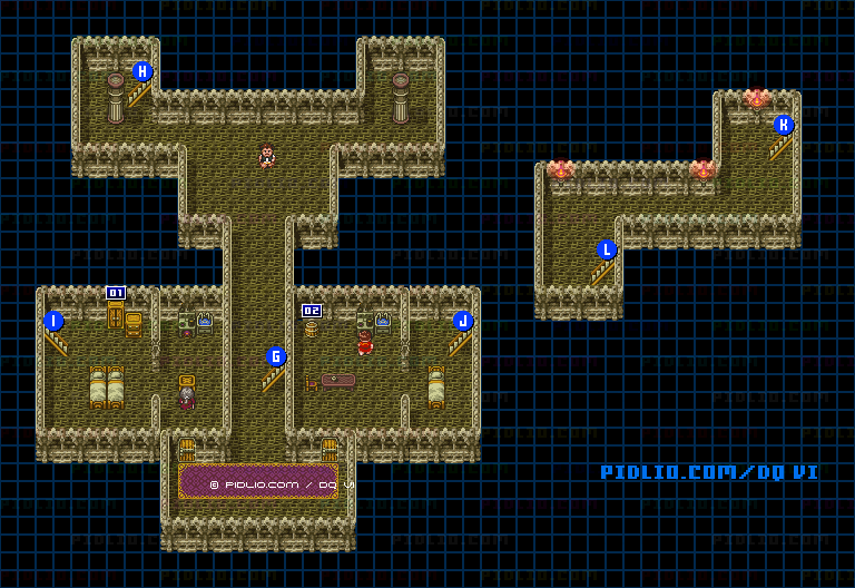 【夢の世界】カルベローナの町・地下のマップ画像 ／ SFC版ドラゴンクエスト6攻略 ─ pidlio.com