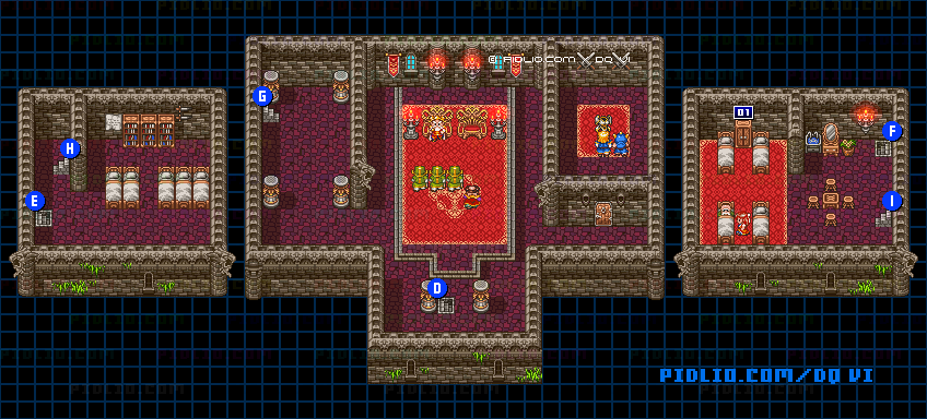 【夢の世界】グレイス城・城内3階のマップ画像 ／ SFC版ドラゴンクエスト6攻略 ─ pidlio.com