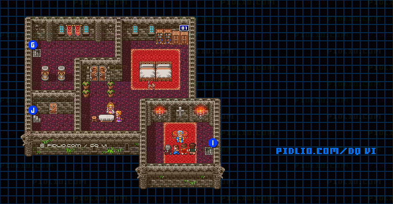【夢の世界】グレイス城・城内4階のマップ画像 ／ SFC版ドラゴンクエスト6攻略 ─ pidlio.com