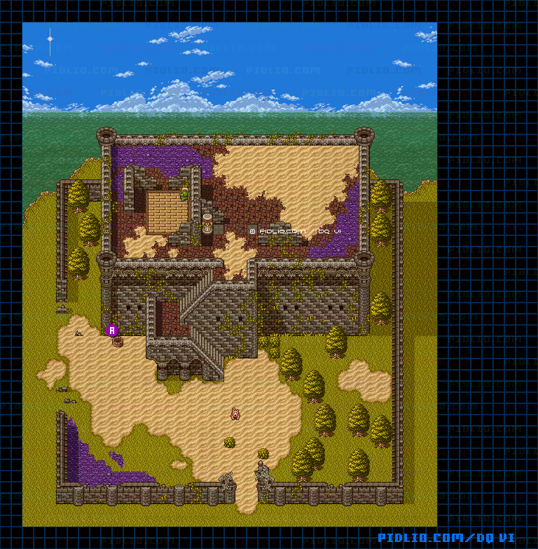 【夢の世界】グレイス城（滅亡後）のマップ画像 ／ SFC版ドラゴンクエスト6攻略 ─ pidlio.com