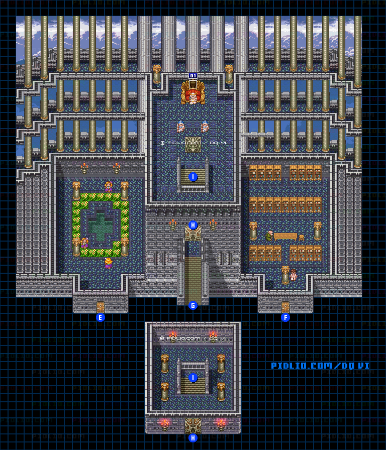 【夢の世界】ゼニスの城・最上階のマップ画像 ／ SFC版ドラゴンクエスト6攻略 ─ pidlio.com