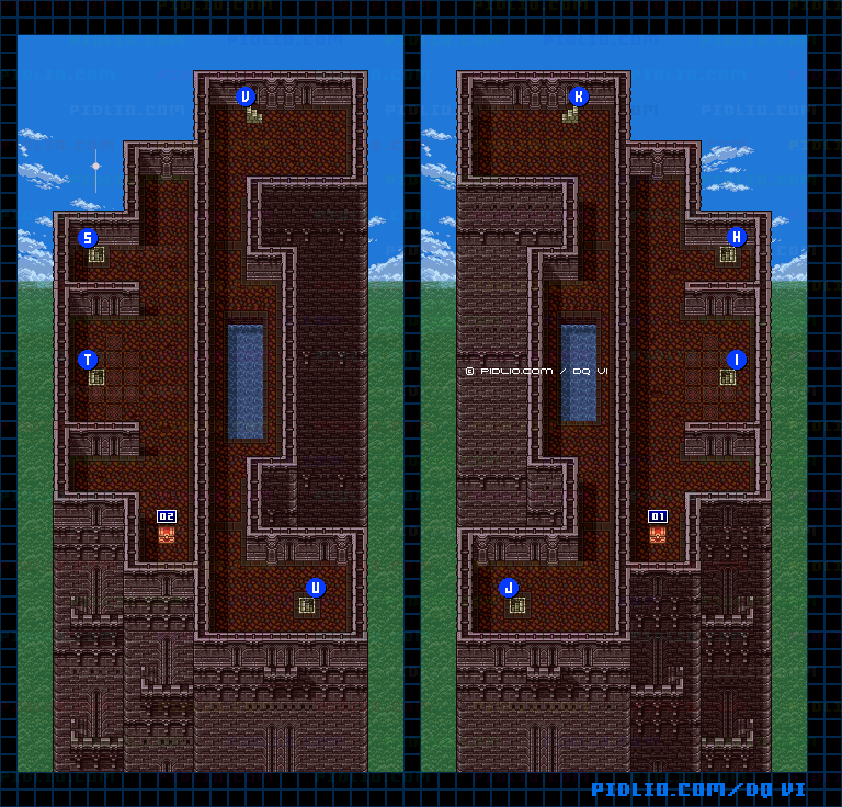 【現実の世界】月鏡の塔・4階のマップ画像 ／ SFC版ドラゴンクエスト6攻略 ─ pidlio.com