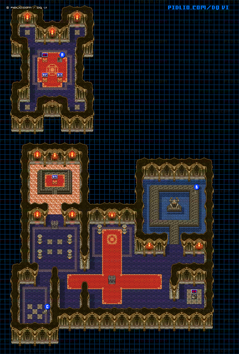 【現実の世界】ムドーの城・2階のマップ画像 ／ SFC版ドラゴンクエスト6攻略 ─ pidlio.com