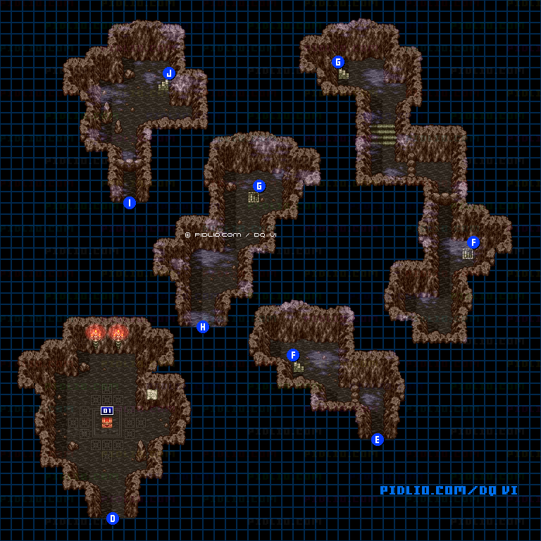 【現実の世界】運命の壁・絶壁中層の洞窟内のマップ画像 ／ SFC版ドラゴンクエスト6攻略 ─ pidlio.com