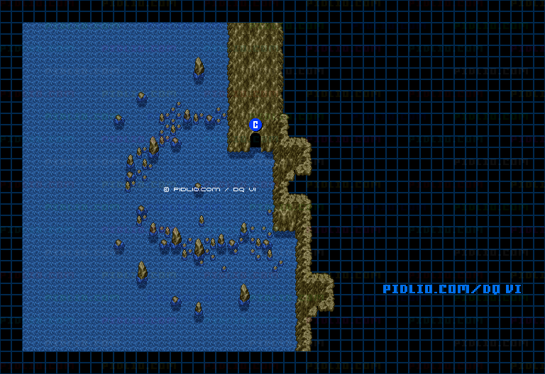 【現実の世界】人魚の洞窟・海側の入り口のマップ画像 ／ SFC版ドラゴンクエスト6攻略 ─ pidlio.com