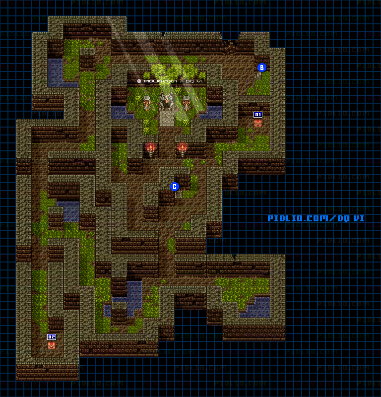 【現実の世界】不思議な洞窟・地下2階のマップ画像 ／ SFC版ドラゴンクエスト6攻略 ─ pidlio.com