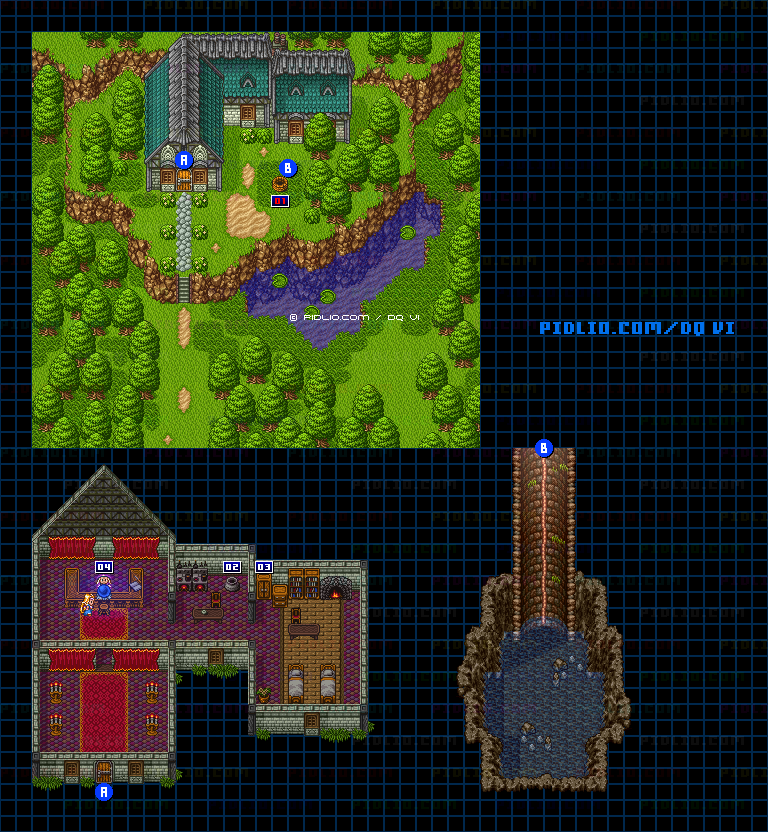 【現実の世界】グランマーズの館のマップ画像 ／ SFC版ドラゴンクエスト6攻略 ─ pidlio.com