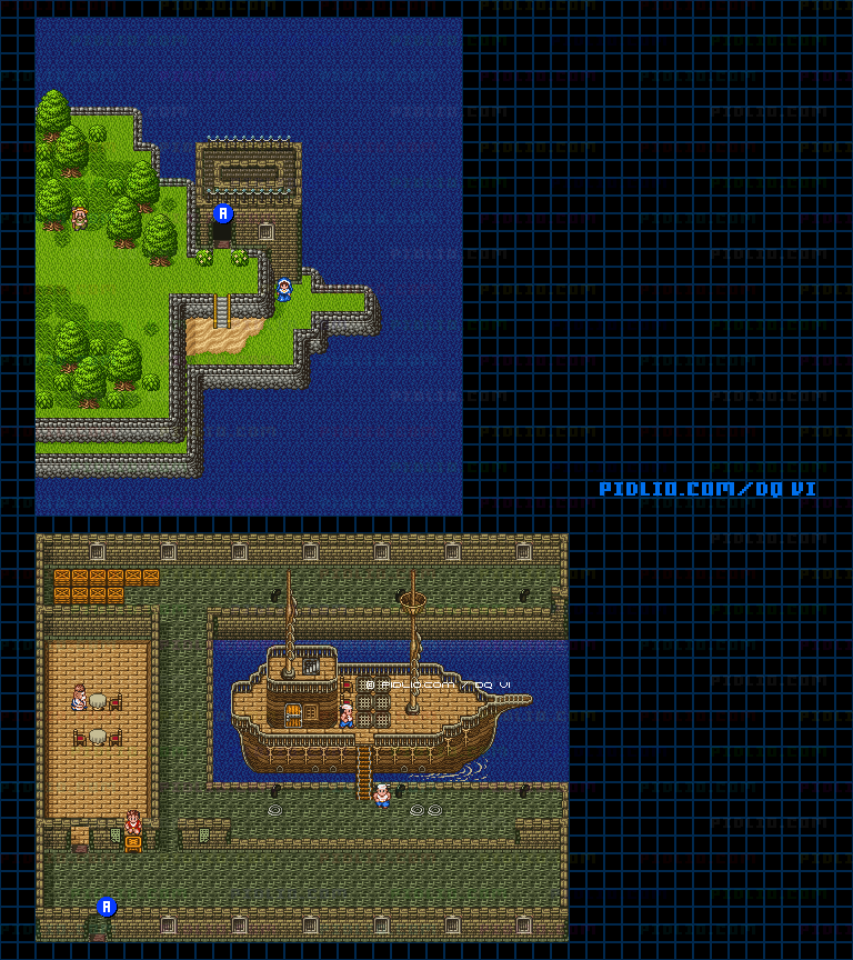 【現実の世界】船着場のマップ画像 ／ SFC版ドラゴンクエスト6攻略 ─ pidlio.com