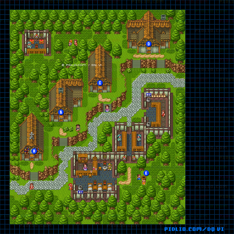 【現実の世界】トルッカの町・屋外のマップ画像 ／ SFC版ドラゴンクエスト6攻略 ─ pidlio.com