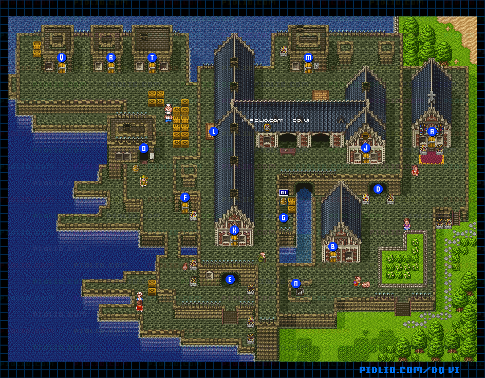 【現実の世界】サンマリーノの町・屋外のマップ画像 ／ SFC版ドラゴンクエスト6攻略 ─ pidlio.com